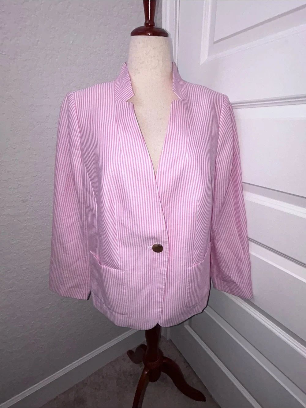 Talbots Aberdeen Petite Stripe Print Long Sleeve One Button Blazer Jacket